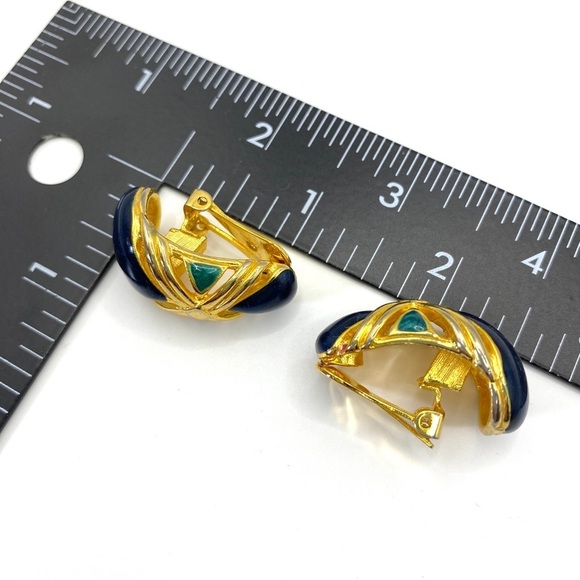 Chunky Gold Half Hoop Enamel Vintage Clip-On Earrings - Picture 8 of 9